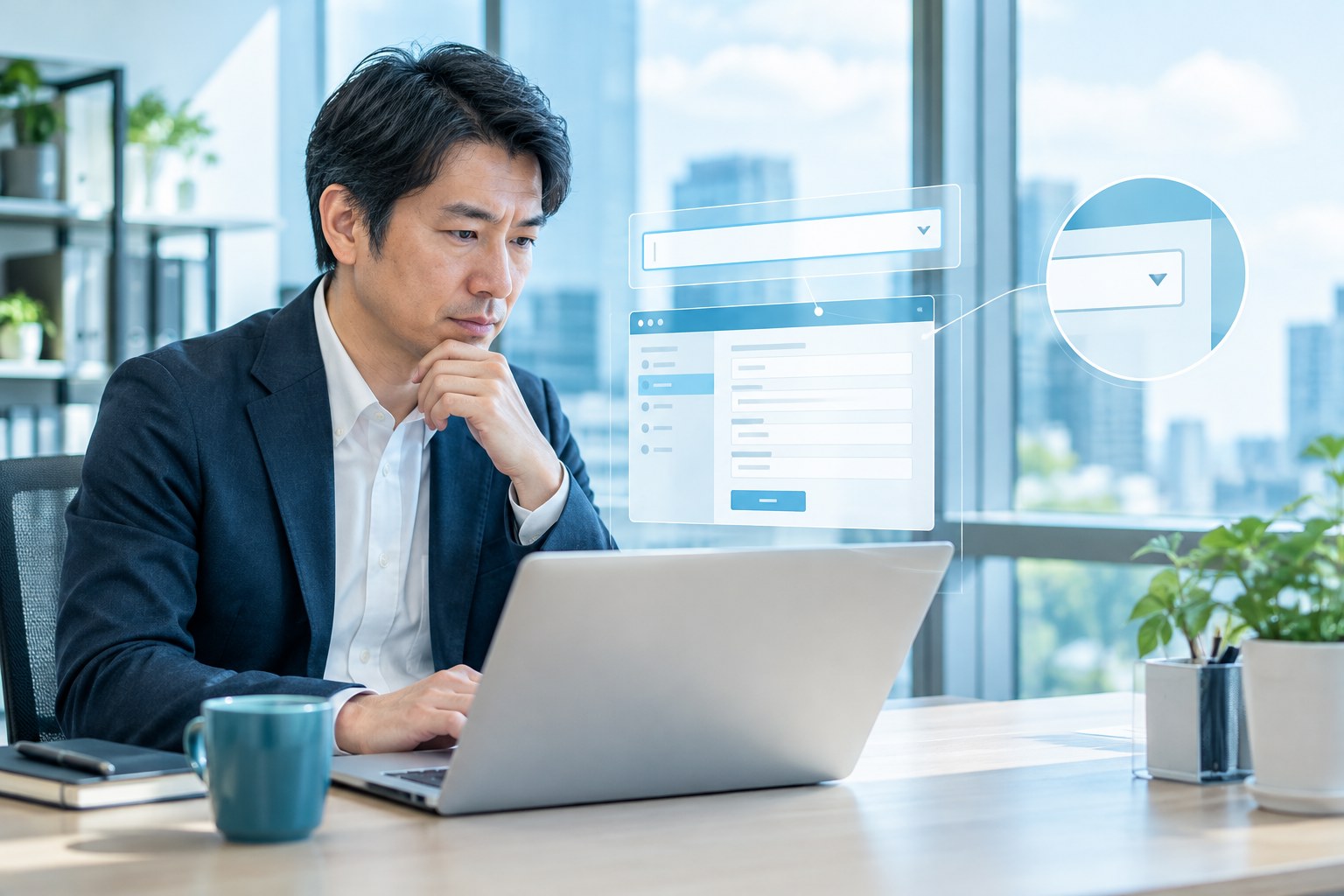 日本人がPythonでUI構造を確認しながら操作方法を考えるイメージ